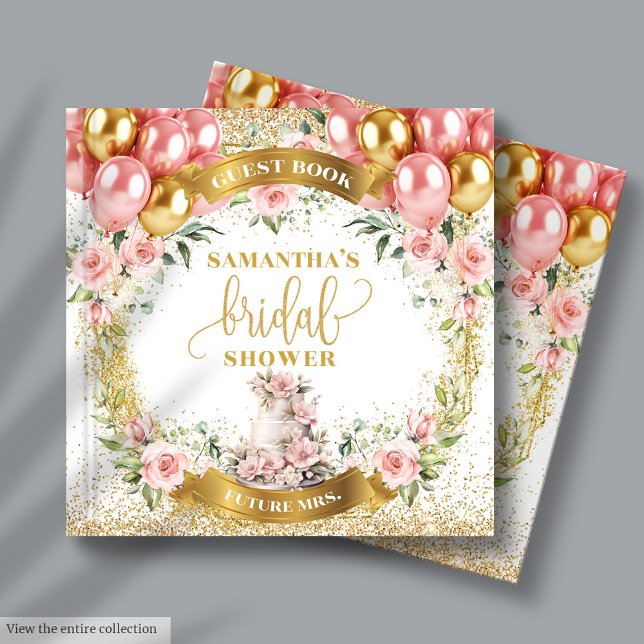 Chic Pink Gold Brautparty Anmeldung für das Gästeb Gästebuch (Chic Pink Gold Bridal Shower Sign-In Guest Book)