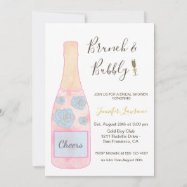 Chic Pink Gold Brunch and Bubbly Champagne Bottle Einladung