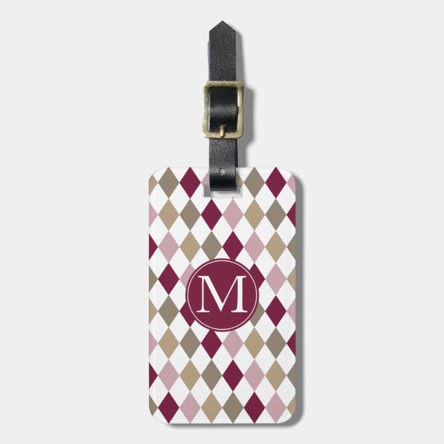 Chic Pink Gold Diamonds Monogram Gepäckanhänger (Vorderseite vertikal)