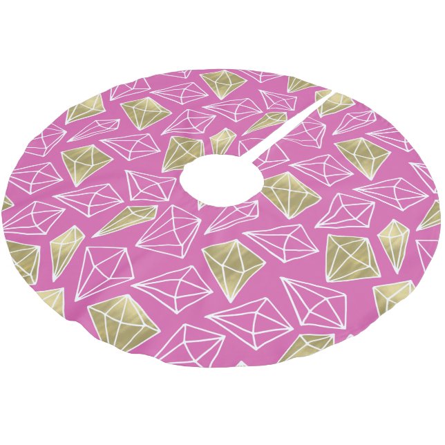 Chic Pink Gold Diamonds Weihnachten Polyester Weihnachtsbaumdecke (Schrägansicht)