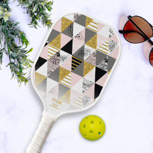 Chic Pink Gold Dreiecke Benutzerdefinierter Monogr Pickleball Schläger