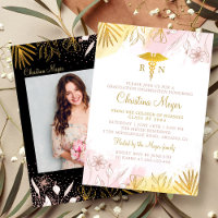 Chic Pink Gold Floral RN Pflege Abschluss Foto