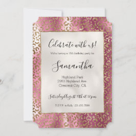 Chic Pink Gold Glam Leopard Print Einladung