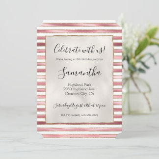 Chic Pink Gold Glam Weiße Streifen Einladung
