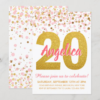 Chic Pink Gold Glitzer Confetti Girl Einladung