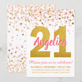 Chic Pink Gold Glitzer Confetti Girl Einladung