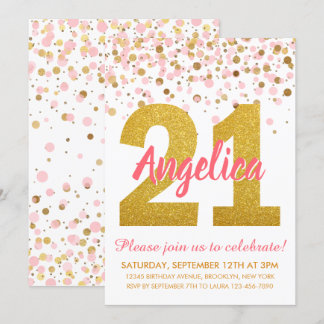 Chic Pink Gold Glitzer Confetti Girl Einladung