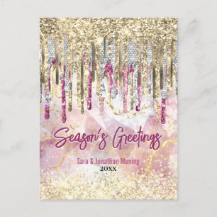 Chic pink Gold Glitzer Tropfen neues Jahr Weihnach Postkarte