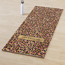 Chic Pink Gold Leopard Print Personalisiert Yogamatte