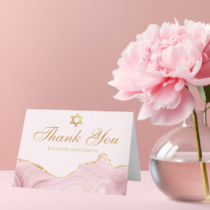 Chic Pink Gold Personalisiert Bat Mitzvah Dankeskarte