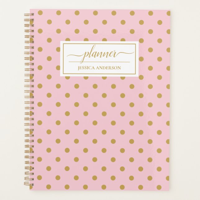 Chic Pink Gold Polka Dots Muster Planer (Vorderseite)