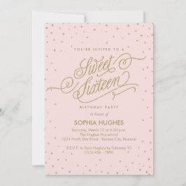 Chic Pink & Gold Stars 16 . Geburtstag Party Einladung