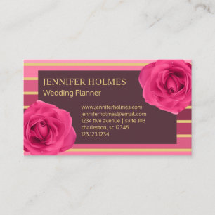 Chic Pink Gold Streifen Rose Business Card Visitenkarte