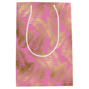 Chic Pink Gold Tropical Blätter Mittlere Geschenktüte