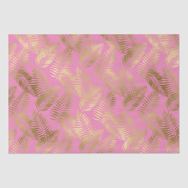 Chic Pink Gold Tropical Blätter Seidenpapier (Vorderseite)