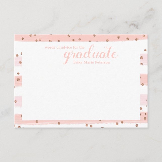 Chic Pink & Gold Worte der Ratgeber Abschluss Card Hinweiskarte (Vorderseite)