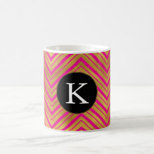 Chic Pink Gold Zickzack Monogram Kaffeetasse