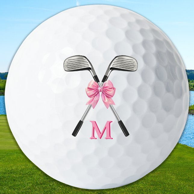 Chic Pink Golf Clubs & Bow Personalized Monogram  Golfball (Von Creator hochgeladen)
