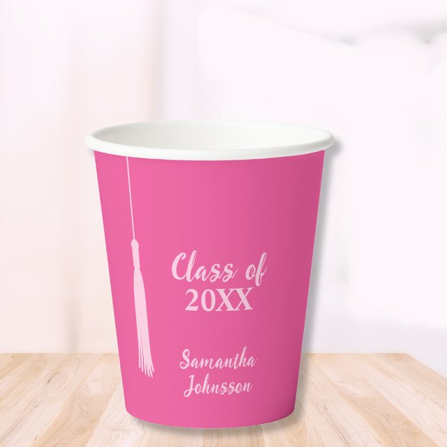 Chic Pink Grad Tassel Personalisierter Abschluss Pappbecher (Chic Pink Grad Tassel Personalized Graduation Paper Cups)