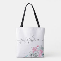 Chic Pink Grau Aquarell Blumenname Bridesmaid