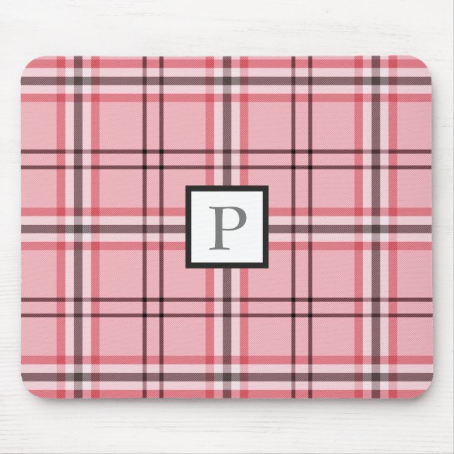 Chic Pink & Graues Kariertes Modedesign Mousepad (Vorne)