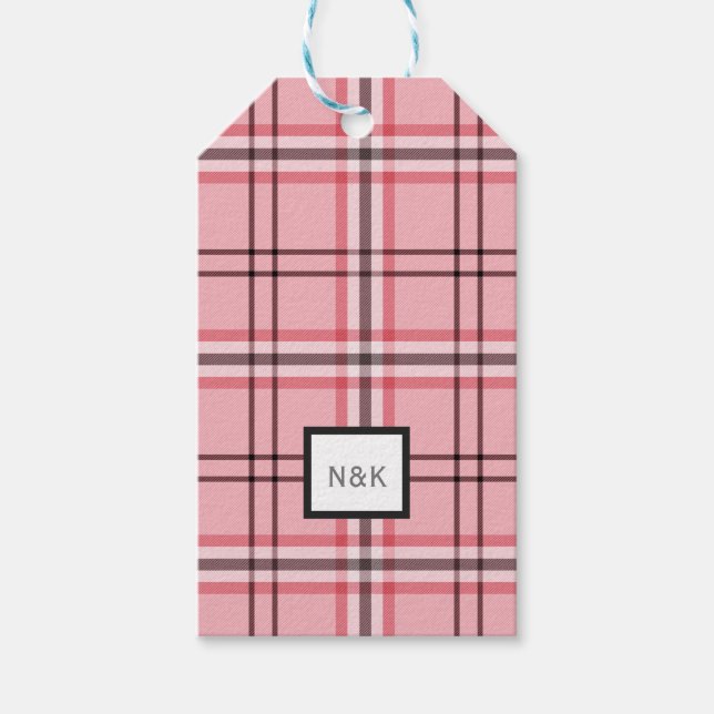 Chic Pink & Graues Kariertes Modedesign-Party Geschenkanhänger (Vorderseite)