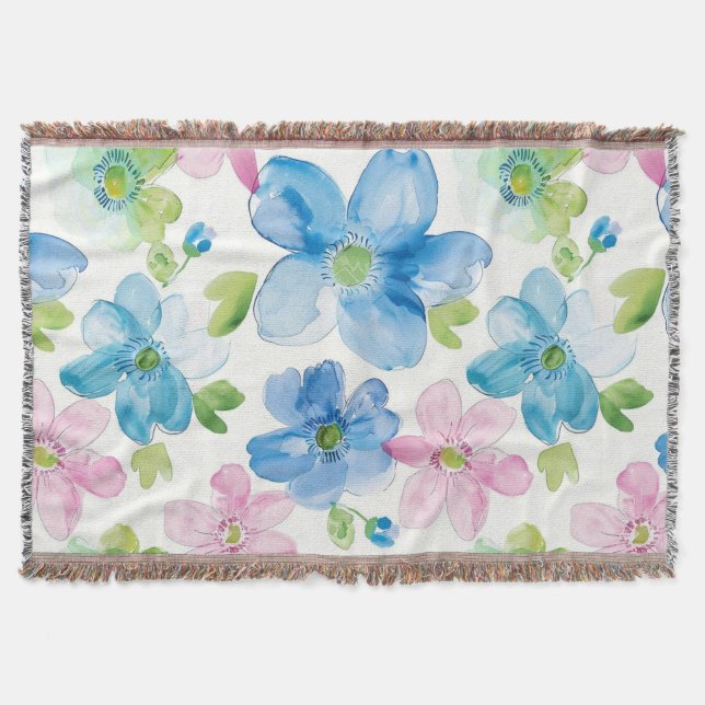 Chic Pink Green Blue Floral Decke (Vorderseite)