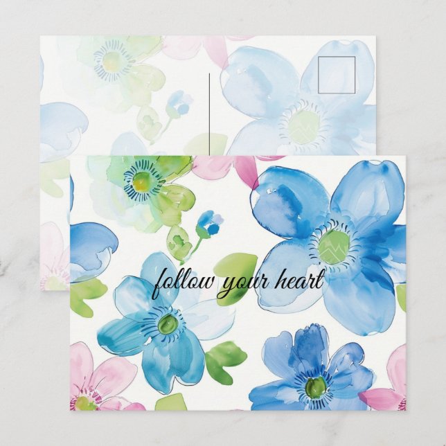 Chic Pink Green Blue Floral Postkarte (Vorne/Hinten)