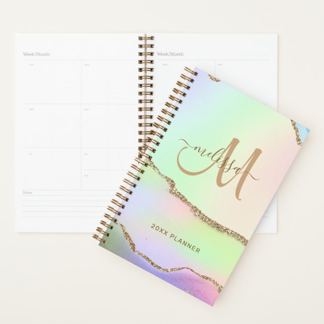 Chic Pink Green Pastel Gold Glitzer Monogram 2024 Planer (Anzeige)