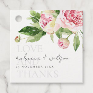 CHIC PINK GREEN PEONY FLORAL LIEBE DANK WEDING GESCHENKANHÄNGER