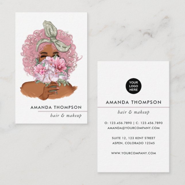 Chic Pink Hair Stylist Business Card Visitenkarte (Vorne/Hinten)