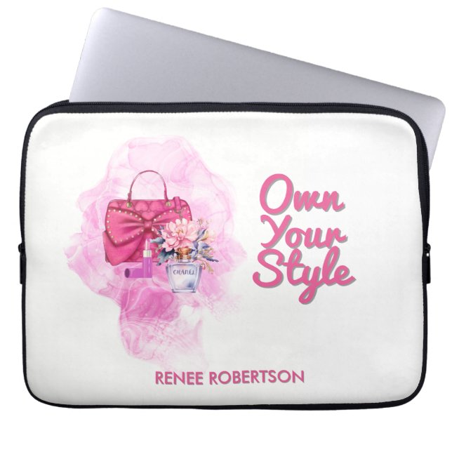 Chic Pink Handbag & Blumendesign Laptopschutzhülle (Vorderseite)