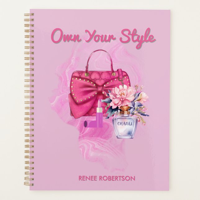 Chic Pink Handbag & floral Design Tagesplaner Planer (Vorderseite)