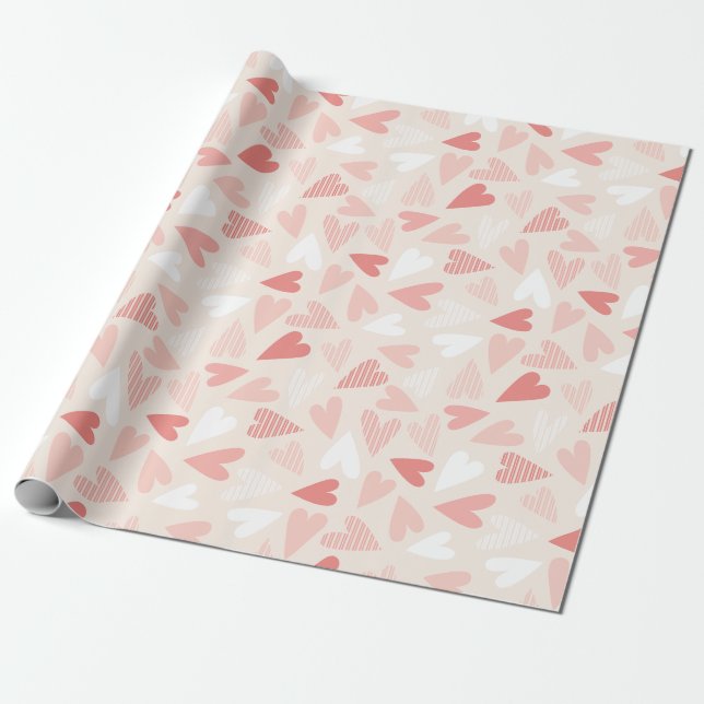 Chic Pink Hearts Valentinstag Geschenkpapier (Ungerollt)