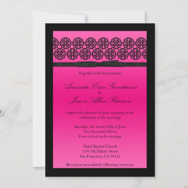 Chic Pink Hochzeit Einladung mit Bow (Vorderseite)