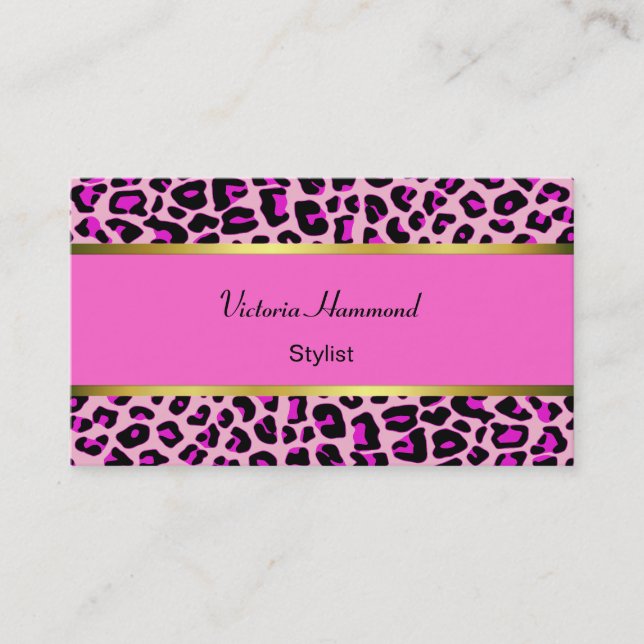Chic Pink Jaguar Print Business Card Visitenkarte (Vorderseite)