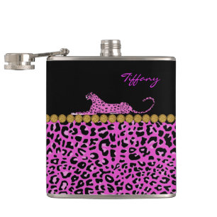 Chic Pink Jaguar Print Custom Flask Flachmann