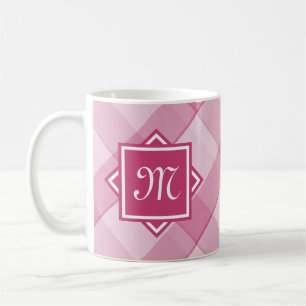 Chic Pink Kariert mit moderner Diagonal-Monogramm Kaffeetasse