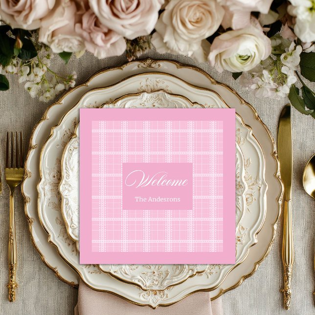 Chic Pink Kariert Napkins Personalisierte Tischdek Serviette (Chic Pink Plaid Napkins Personalized Table Decor)