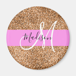 Chic Pink & Kürbis Glitter Funkeln Monogramm Name Magnet