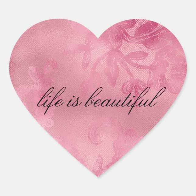 Chic Pink Lace Herz-Aufkleber (Vorderseite)