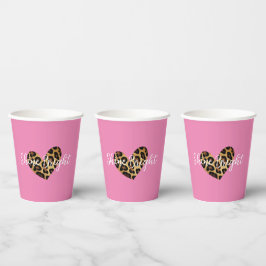 Chic Pink Leopard Print Heart Pappbecher