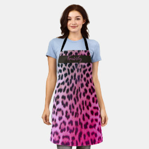 Chic Pink Leopard Print Script Name Schürze