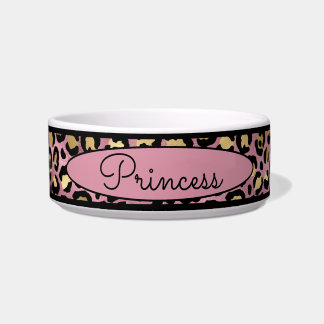 Chic Pink Leopard Skin Pattern Pet Napf