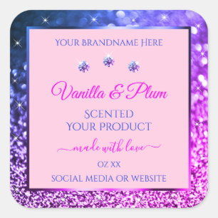 Chic Pink Lila Blue Ombre Glitzer Produktmarken Quadratischer Aufkleber
