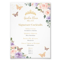 Chic Pink Lila florale Quinceanera Bar Drink Menü