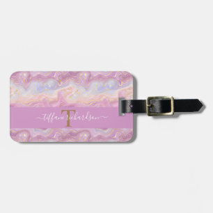 Chic Pink Lila Gold Agate Geode Monogram Gepäckanhänger