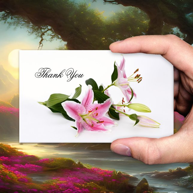 Chic Pink Lilies Floral Danke Business Card Visitenkarte (Von Creator hochgeladen)