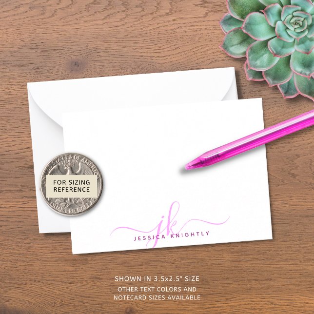 Chic Pink Magenta Script Monogram Initials Mitteilungskarte (Von Creator hochgeladen)