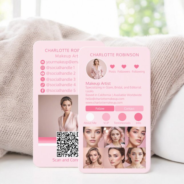 Chic Pink Makeup beauty Social Media Influencer Visitenkarte (Chic Pink Makeup beauty Social Media Influencer Business Card instagram)